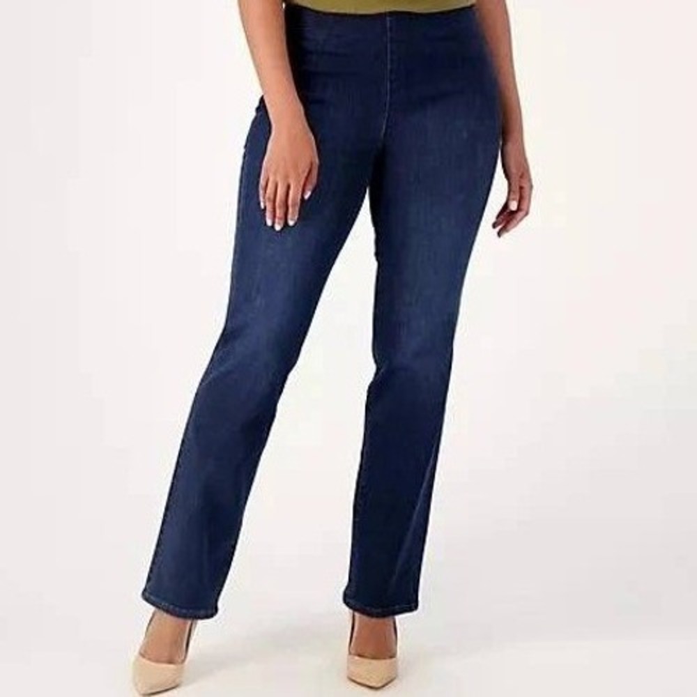 NYDJ Sculpt-Her Pull On Straight Leg Jeans Wonderland Blue Womens Medium